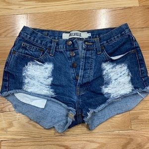 Brandy Melville Ripped, Dark Wash Jean Shorts